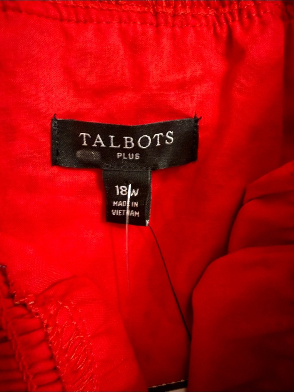 Talbots Plus Square Neck Midi Dress 18W Red Paisley Floral Smocked Bodice - Picture 6 of 7